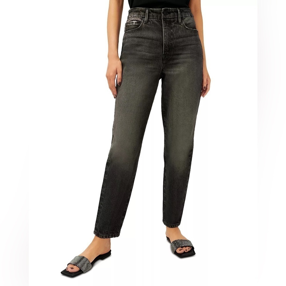 Good American Good Mom Jeans High Waist in Black226 Size 2/26 Distressed